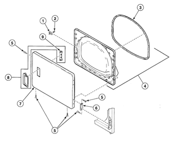 Door Assy Diagram and Parts List for SDE307WF  Speed Queen Dryer