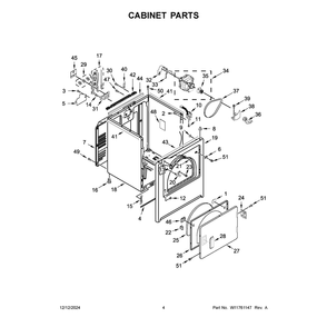 Cabinet Parts Diagram and Parts List for ZDEW7115RB0  Crosley Dryer