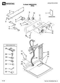 Top And Console Parts Diagram and Parts List for 4KMED5700TQ0  Maytag Dryer