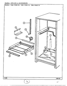 Shelves And Accessories Diagram and Parts List for 19163-0A  Admiral Refrigerator
