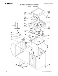 Top And Cabinet Parts Diagram and Parts List for MVWB850YG0  Maytag Washer