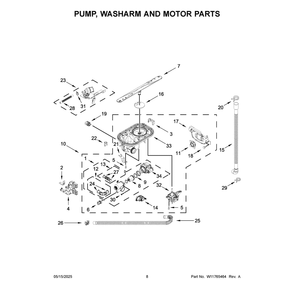 Pump, Washarm And Motor Parts Diagram and Parts List for MDPS7024SZ0  Maytag Dishwasher