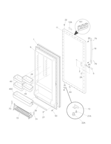 Door Diagram and Parts List for CFUFHC21PW1  Crosley Freezer