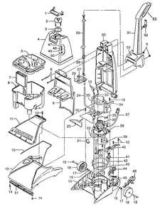 Motor, Handle, Tank, Hood, Switch Diagram and Parts List for F5805-050  Hoover Carpet Cleaner