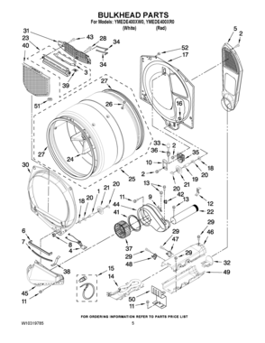 03 - BULKHEAD PARTS Diagram and Parts List for YMEDE400XR0  Maytag Dryer