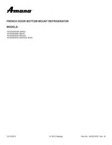 Cover Sheet Diagram and Parts List for AFI2538AEB4  Amana Refrigerator