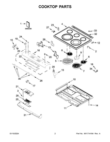 Cooktop Parts Diagram and Parts List for YMES8800PZ1  Maytag Range