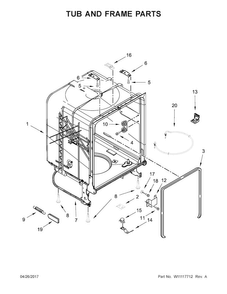 Tub And Frame Parts Diagram and Parts List for ADB1400AGS1  Amana Dishwasher
