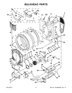 04 - BULKHEAD PARTS Diagram and Parts List for YMED6000XG3  Maytag Dryer