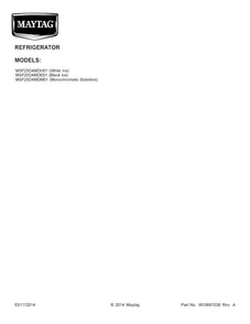 Cover Sheet Diagram and Parts List for MSF25D4MDM01  Maytag Refrigerator