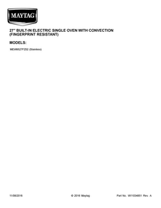 Cover Sheet Diagram and Parts List for MEW9527FZ02  Maytag Wall Oven