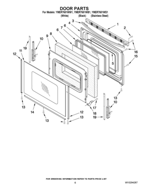 05 - DOOR PARTS Diagram and Parts List for YMER7651WS1  Maytag Range
