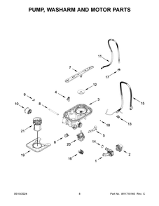 Pump, Washarm And Motor Parts Diagram and Parts List for JDAF5924RL0  Jenn-Air Dishwasher