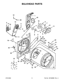 Bulkhead Parts Diagram and Parts List for MED6500MBK0  Maytag Dryer