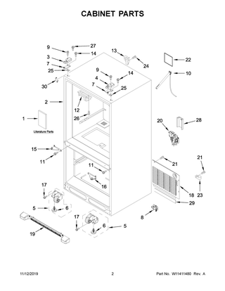 Cabinet Parts Diagram and Parts List for MFF2558FEZ04  Maytag Refrigerator