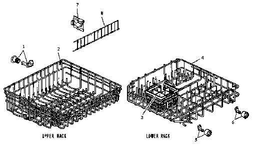 Upper/lower Rack Diagram and Parts List for DUS600B,WW P1173817W Caloric Dishwasher