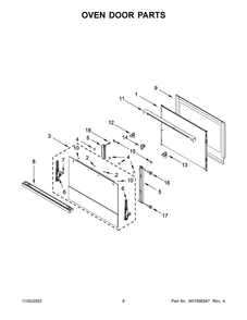 Oven Door Parts Diagram and Parts List for JMW2430LM03  Jenn-Air Microwave Oven Combo
