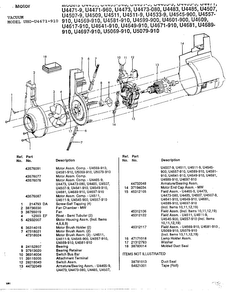 Motor Diagram and Parts List for U4671-910  Hoover Upright Vacuum