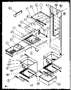 Refrigerator Shelving And Drawers Diagram and Parts List for SQD25MB3W-P1153404WW  Amana Refrigerator