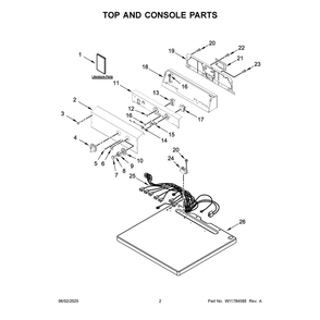 Top And Console Parts Diagram and Parts List for MDE20MNUGW0  Maytag Dryer