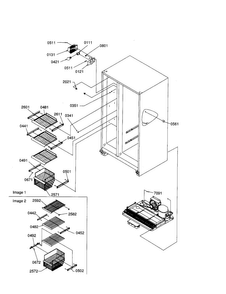 Freezer Shelves And Light Diagram and Parts List for SXD22S2L-P1303512WL  Amana Refrigerator