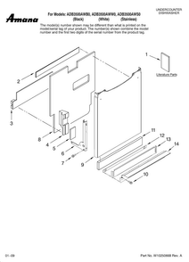 Door And Panel Parts Diagram and Parts List for ADB3500AWS0  Amana Dishwasher