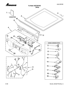 Top And Console Parts Diagram and Parts List for NGD7500VW0  Amana Dryer
