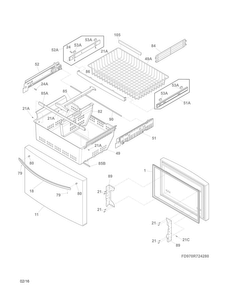 Freezer Drawer, Baskets Diagram and Parts List for CFD28WIQB6  Crosley Refrigerator