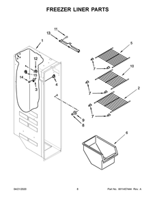 Freezer Liner Parts Diagram and Parts List for ASI2575GRB05  Maytag Refrigerator