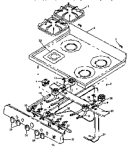Oven Top Burner Assembly Diagram and Parts List for RLN381UL P1142962NL Caloric Range