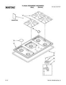 Cooktop, Burner And Grate Parts Diagram and Parts List for MGC5536BDS21  Maytag Cooktop