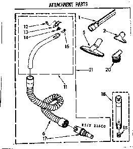 Attachment Parts Diagram and Parts List for 11621600  Kenmore Canister Vacuum