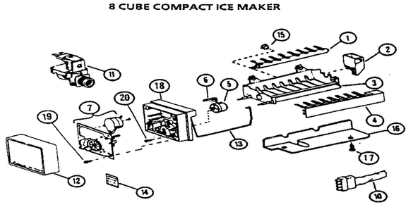 Icemaker Compact Diagram and Parts List for 85978-P1117003W  Amana Refrigerator