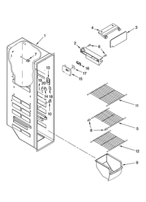 Freezer Liner Parts Diagram and Parts List for MSD2254VEQ00  Maytag Refrigerator