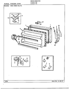 Freezer Door Diagram and Parts List for 23822-7A  Admiral Refrigerator