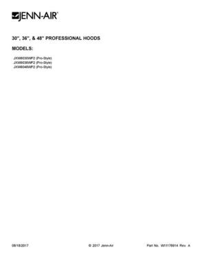 01 - Cover Sheet Diagram and Parts List for JXW9030WP2  Jenn-Air Range Hood