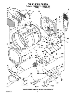 03 - Bulkhead Parts Diagram and Parts List for YMEDE301YG0  Maytag Dryer