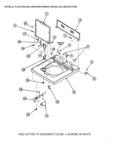 Cabinet Top/control Hood Rear Panel Diagram and Parts List for CW8413W2-PCW8413W2B  Crosley Washer