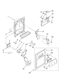 Dispenser Front Parts Diagram and Parts List for ASD2522WES01  Amana Refrigerator