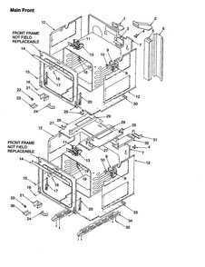Main Front Diagram and Parts List for AOGD2750E-P1132530NE  Amana Wall Oven
