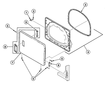 Door Assy Diagram and Parts List for SDG109WF99L6  Speed Queen Dryer