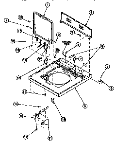Cabinet Top, Loading Door And Control Hood Rear Panel Diagram and Parts List for LW8363W2 PLW8363W2B Amana Washer