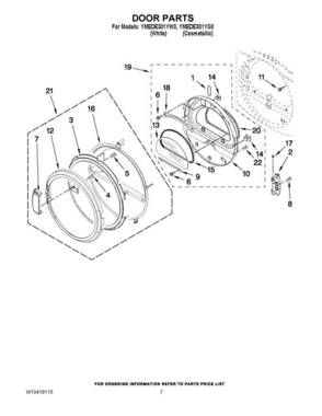 04 - Door Parts Diagram and Parts List for YMEDE301YG0  Maytag Dryer