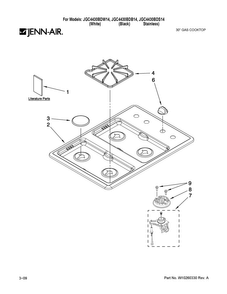 Cooktop, Burner And Grate Parts Diagram and Parts List for JGC4430BDS14  Jenn-Air Cooktop