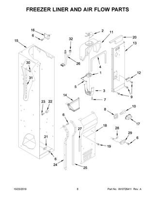Freezer Liner And Air Flow Parts Diagram and Parts List for JS48NXFXDW10  Maytag Refrigerator
