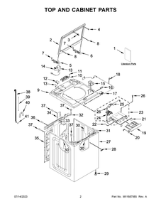 Top And Cabinet Parts Diagram and Parts List for MVW7232HW2  Maytag Washer