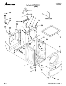 Top And Cabinet Parts Diagram and Parts List for NFW7300WW01  Amana Washer
