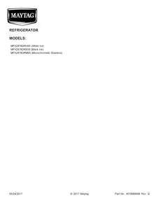 Cover Sheet Diagram and Parts List for MFX2876DRE00  Maytag Refrigerator