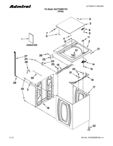 Top And Cabinet Parts Diagram and Parts List for 4GATW4900YW0  Admiral Washer