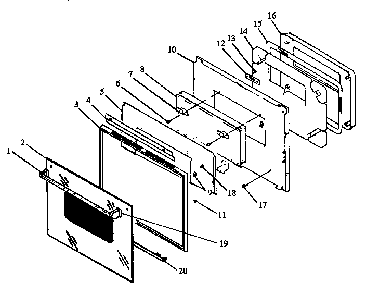 Oven Door Diagram and Parts List for AOR27DE-P1132341NE  Amana Microwave